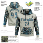 Custom Gray Shadow Blue-Black 3D Skull Floral Sports Pullover Sweatshirt Hoodie