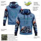 Custom Blue Sky Blue-Black 3D Skull Football Player Sports Pullover Sweatshirt Hoodie
