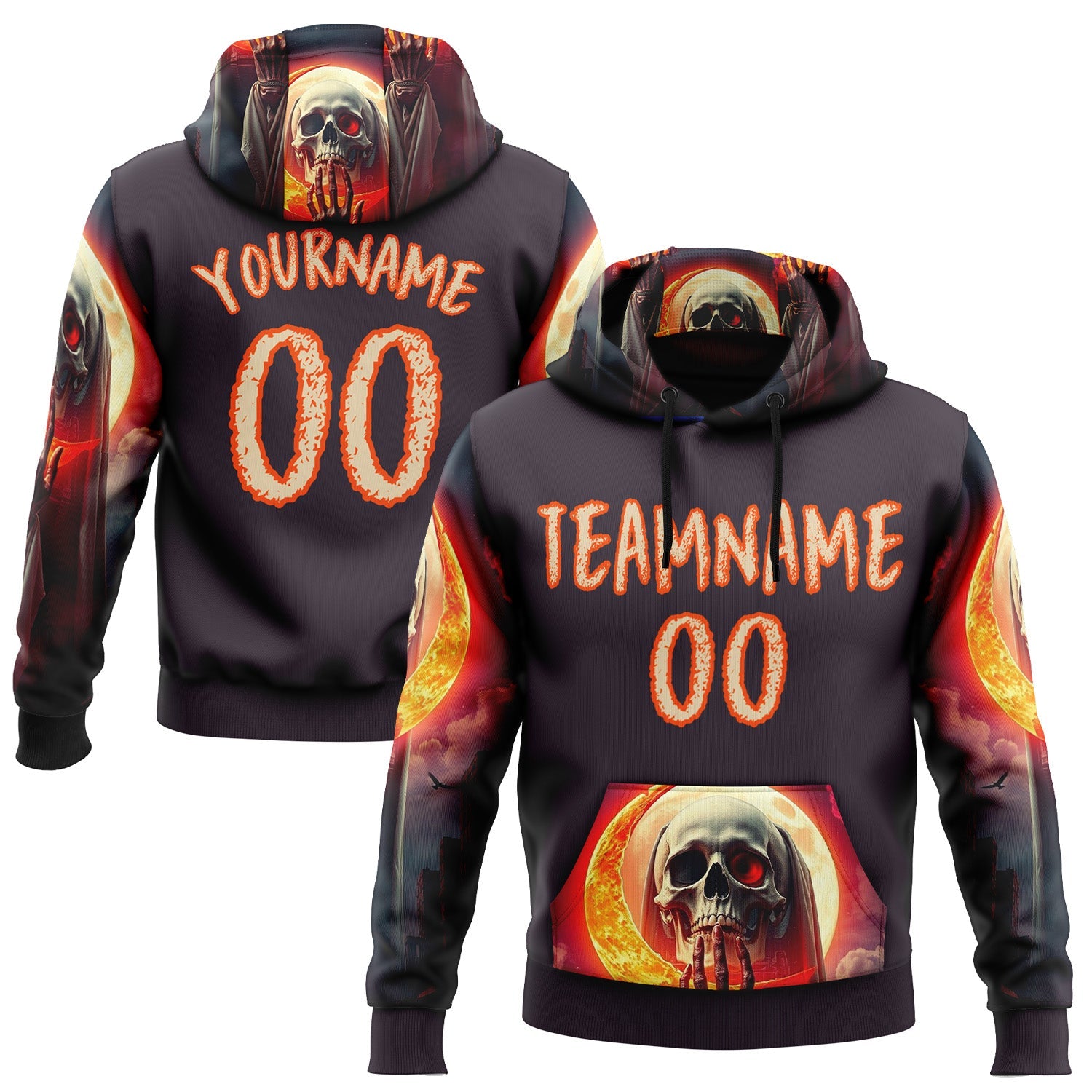 Custom Navy City Cream-Orange 3D Skull Sports Pullover Sweatshirt Hoodie