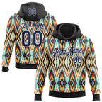 Custom Stitched Black Navy Blue Red Yellow-White 3D Mexico Aztec Pattern Sports Pullover Sweatshirt Hoodie