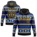 Custom Stitched Black Blue-Gold 3D Mexico Aztec Pattern Sports Pullover Sweatshirt Hoodie