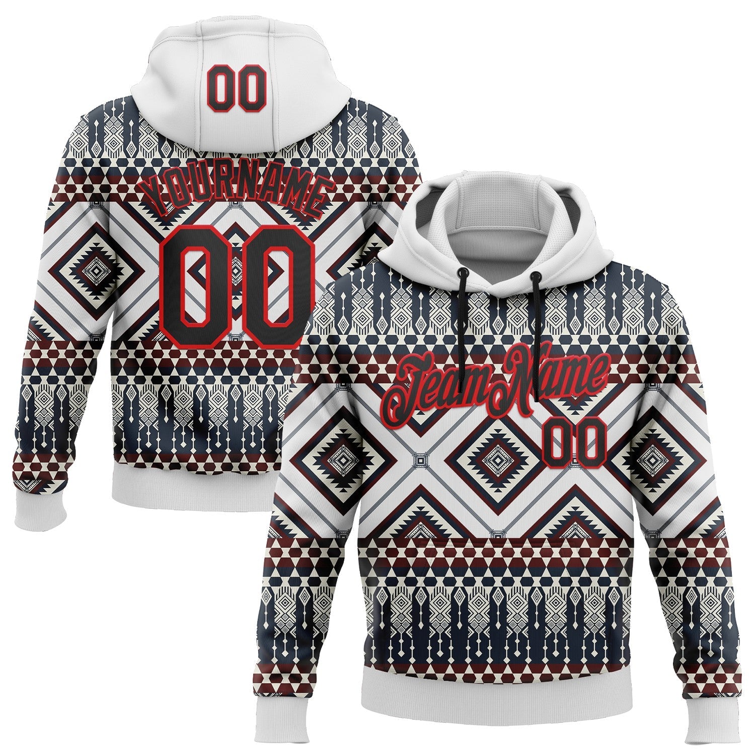Custom Stitched White Black Gray Blue-Fire Red 3D Mexico Aztec Pattern Sports Pullover Sweatshirt Hoodie