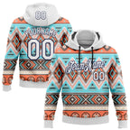 Custom Stitched White Gray Orange Blue-Navy 3D Mexico Aztec Pattern Sports Pullover Sweatshirt Hoodie