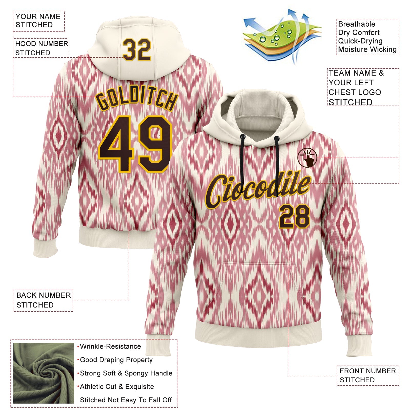Custom Stitched Cream Brown Red-Yellow 3D Mexico Aztec Pattern Sports Pullover Sweatshirt Hoodie