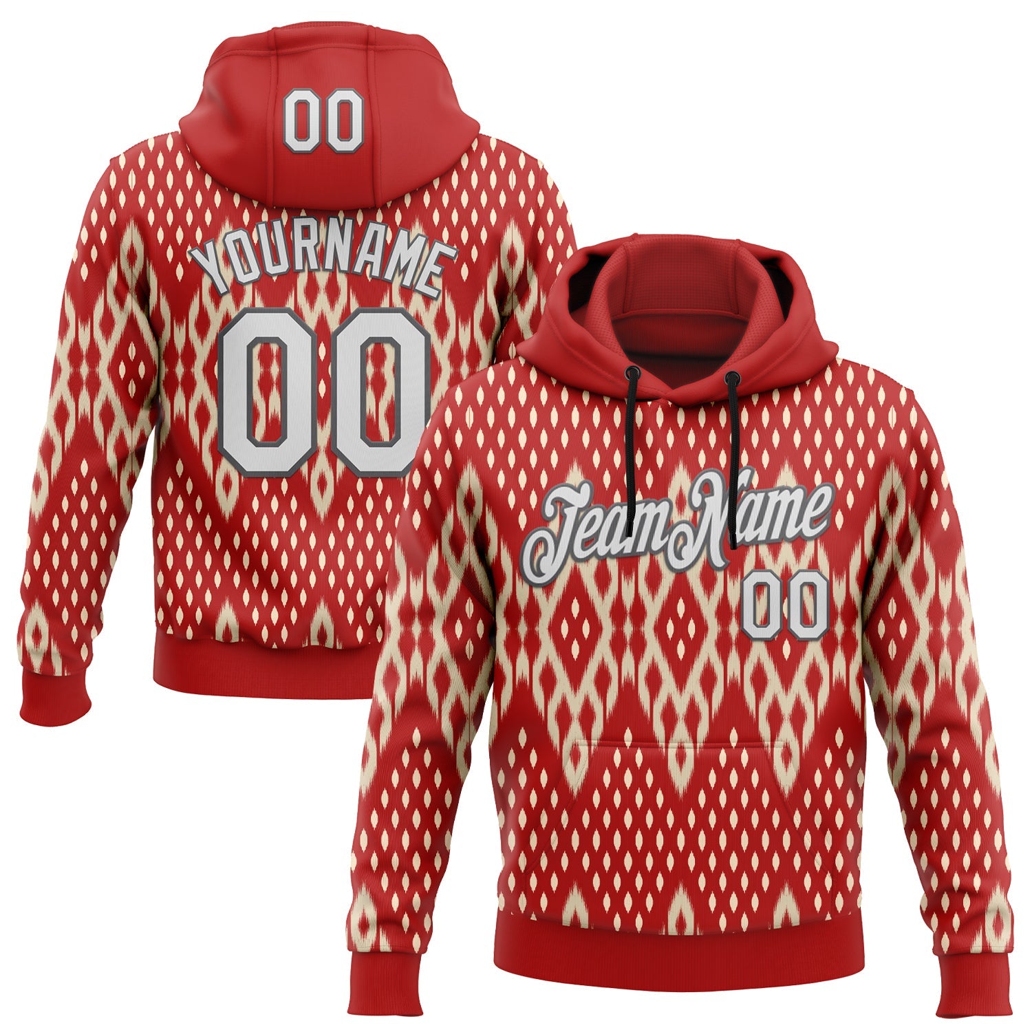 Custom Stitched Red White Cream-Steel Gray 3D Mexico Aztec Pattern Sports Pullover Sweatshirt Hoodie