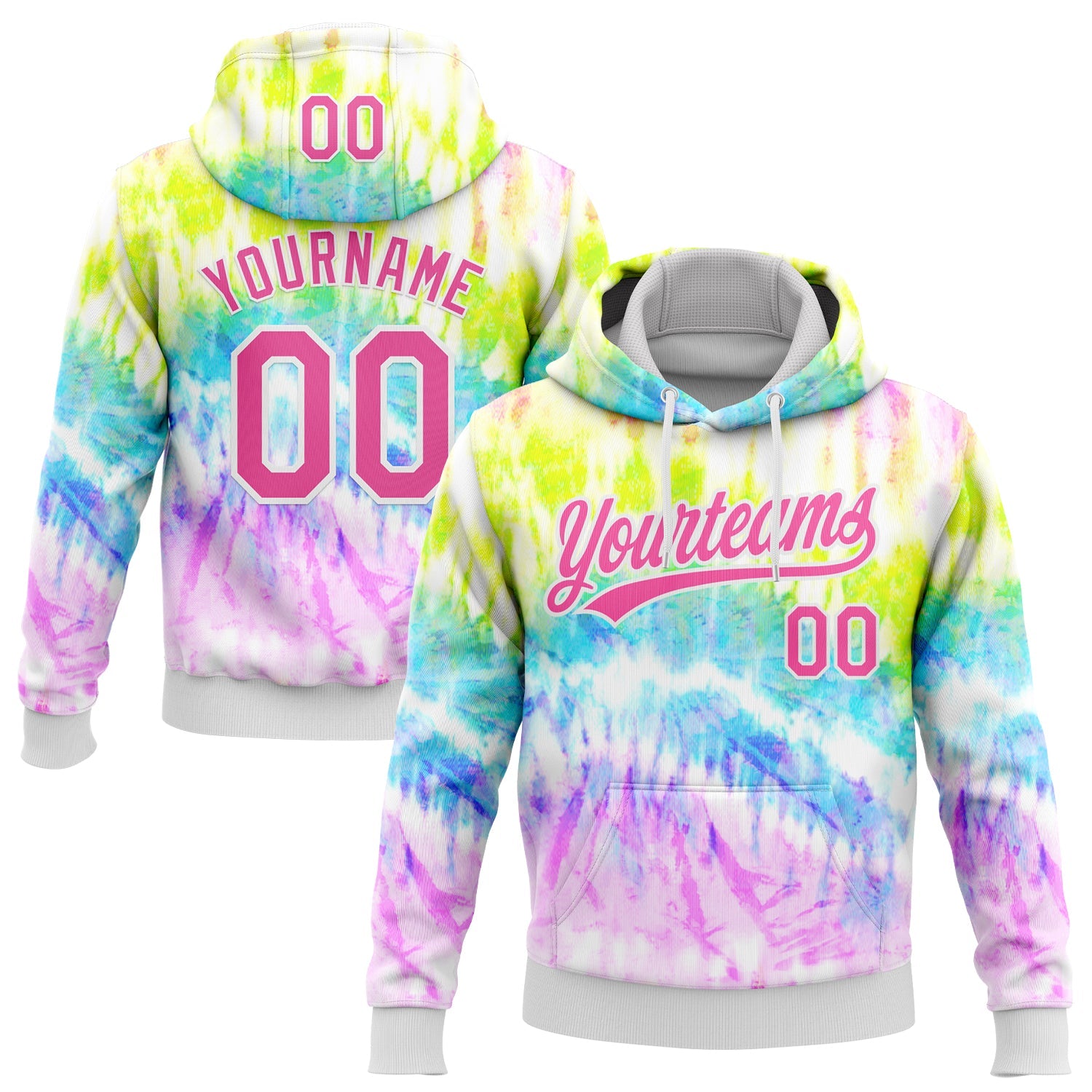Custom Stitched Tie Dye Pink-White 3D Sports Pullover Sweatshirt Hoodie