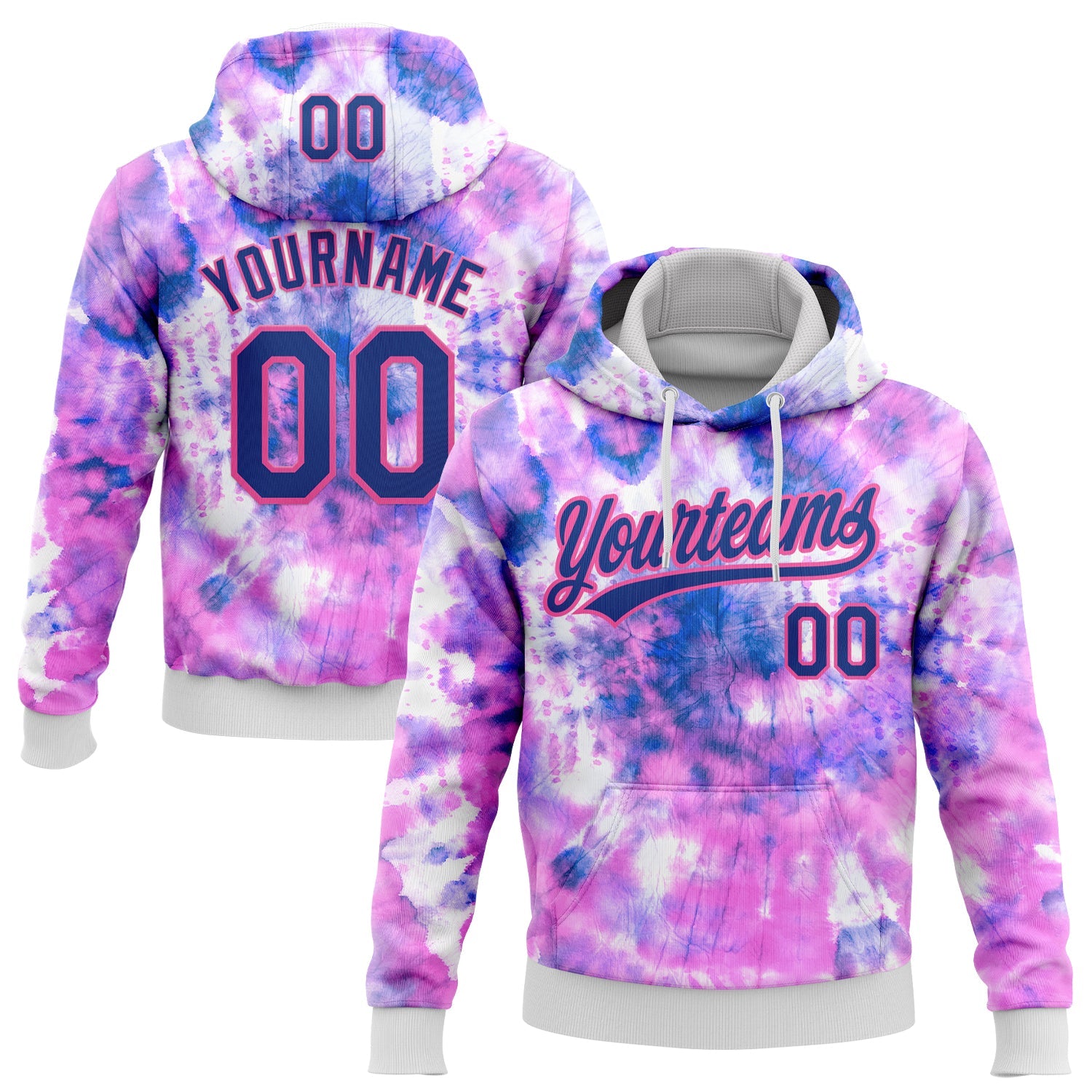 Custom Stitched Tie Dye Royal-Pink 3D Sports Pullover Sweatshirt Hoodie