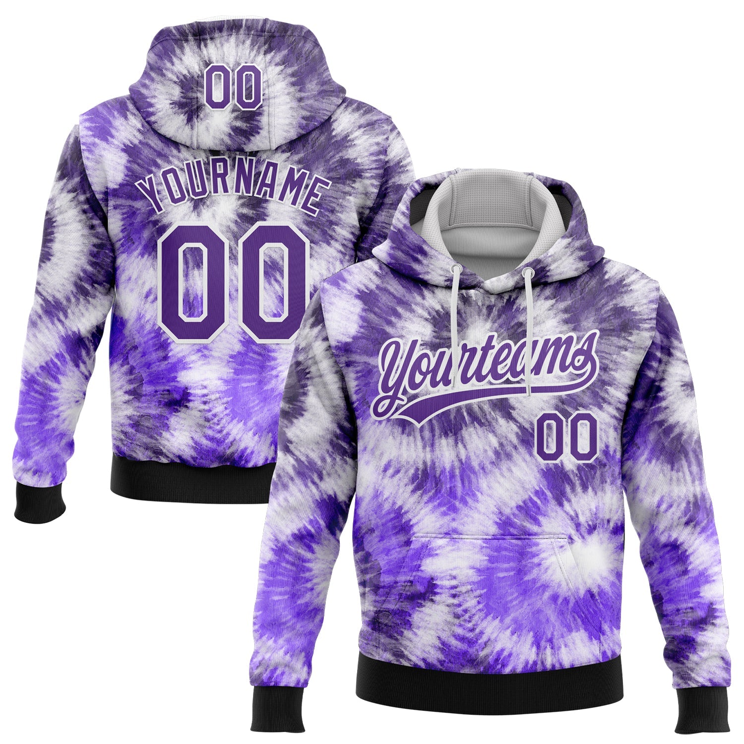 Custom Stitched Tie Dye Purple-White 3D Sports Pullover Sweatshirt Hoodie