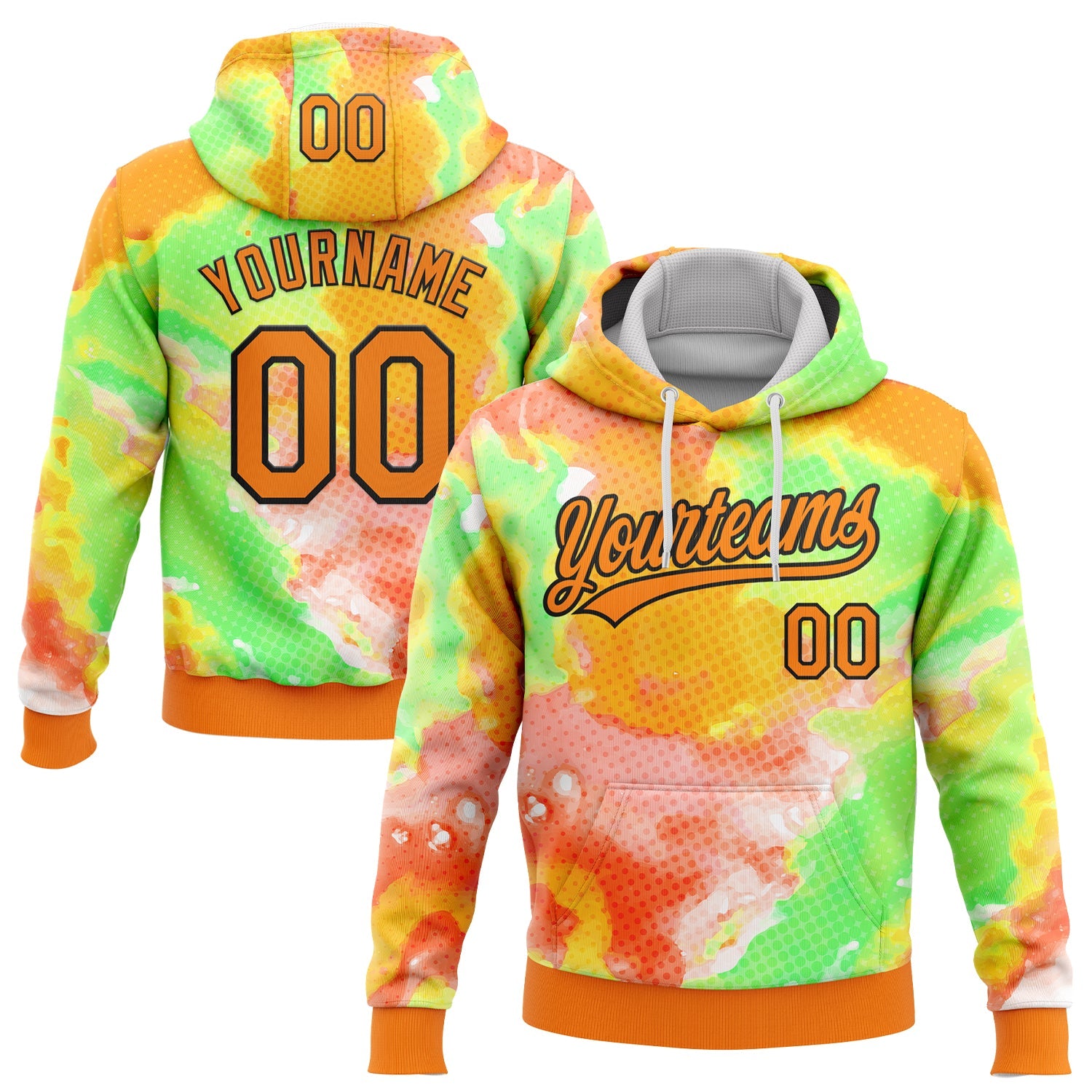 Custom Stitched Tie Dye Bay Orange-Black 3D Sports Pullover Sweatshirt Hoodie