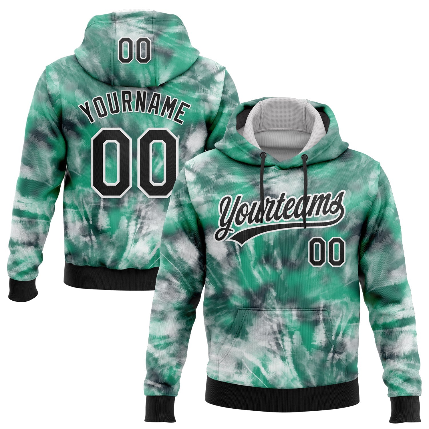 Custom Stitched Tie Dye Black-White 3D Sports Pullover Sweatshirt Hoodie