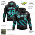 Custom Stitched Black Teal Steel Gray-White 3D Pattern Design Splash Sports Pullover Sweatshirt Hoodie
