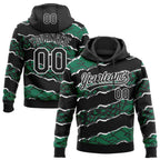 Custom Stitched Black Kelly Green-White 3D Pattern Design Torn Paper Style Sports Pullover Sweatshirt Hoodie