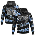 Custom Stitched Black Light Blue-White 3D Pattern Design Torn Paper Style Sports Pullover Sweatshirt Hoodie