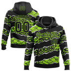 Custom Stitched Black Neon Green-White 3D Pattern Design Torn Paper Style Sports Pullover Sweatshirt Hoodie