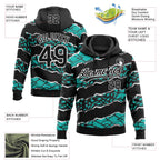 Custom Stitched Black Aqua-White 3D Pattern Design Torn Paper Style Sports Pullover Sweatshirt Hoodie