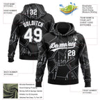 Custom Stitched Black White-Gray 3D Pattern Design Line Sportswear Pullover Sweatshirt Hoodie