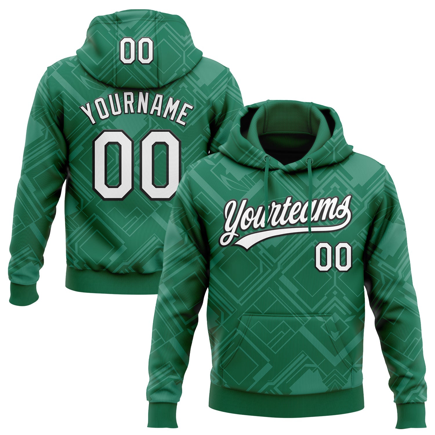 Custom Stitched Kelly Green White-Black 3D Pattern Design Line Sportswear Pullover Sweatshirt Hoodie