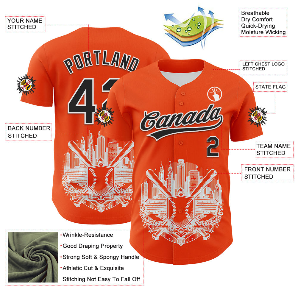 Custom Orange Black-White 3D Urban City Edition Sports Authentic Baseball Jersey