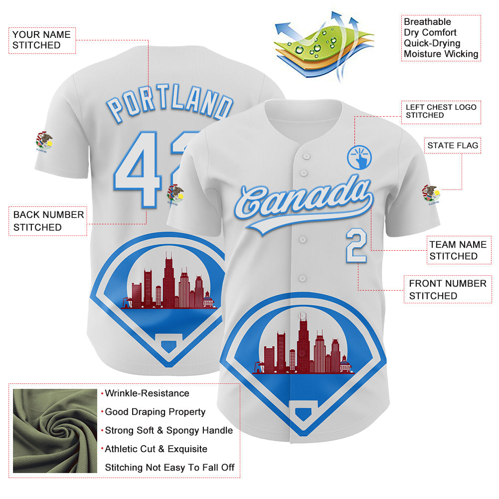 Custom White Electric Blue-Red 3D Urban City Edition Sports Authentic Baseball Jersey