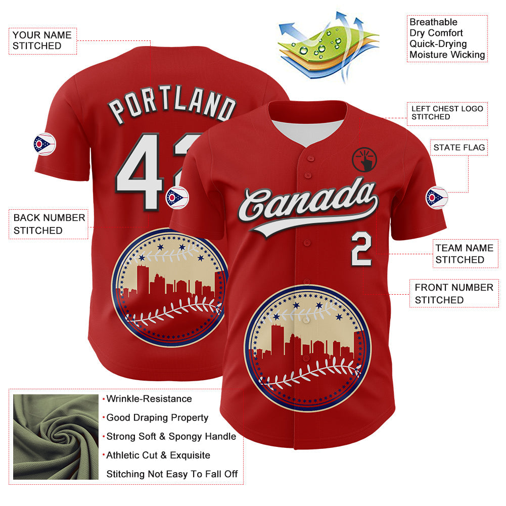 Custom Red White Blue Cream-Black 3D Urban City Edition Sports Authentic Baseball Jersey