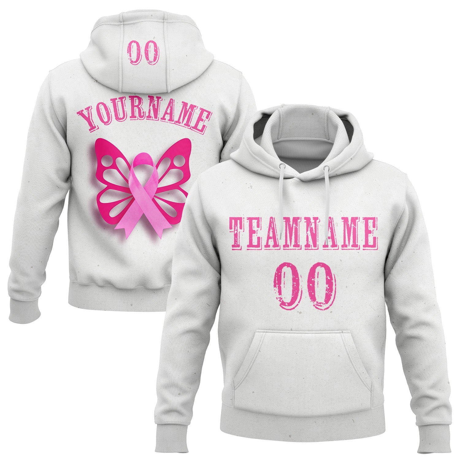 Custom White Pink 3D Pink Ribbon Breast Cancer Awareness Women Health Care Support Sports Pullover Sweatshirt Hoodie