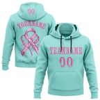 Custom Ice Blue Pink 3D Pink Ribbon Breast Cancer Awareness Women Health Care Support Sports Pullover Sweatshirt Hoodie