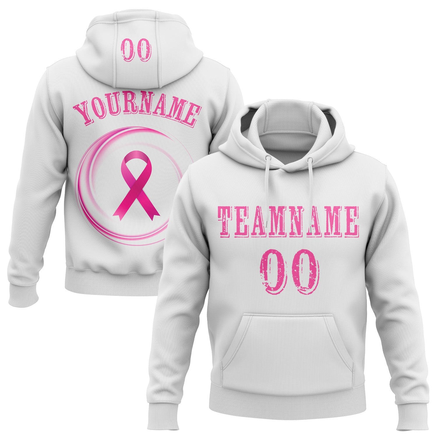 Custom White Pink 3D Pink Ribbon Breast Cancer Awareness Women Health Care Support Sports Pullover Sweatshirt Hoodie