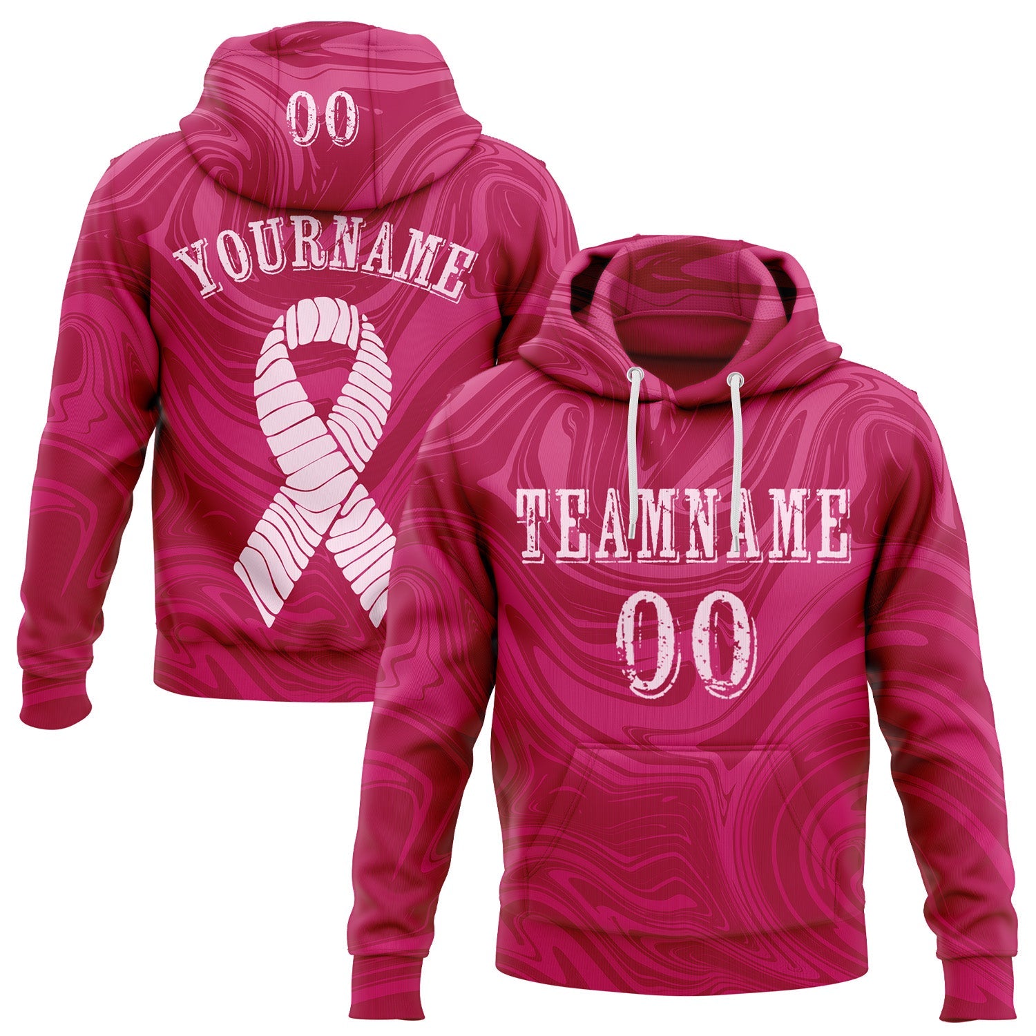 Custom Hot Pink Light Pink 3D Pink Ribbon Breast Cancer Awareness Women Health Care Support Sports Pullover Sweatshirt Hoodie