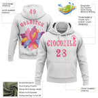 Custom White Neon Pink 3D Pink Ribbon Breast Cancer Awareness Women Health Care Support Sports Pullover Sweatshirt Hoodie