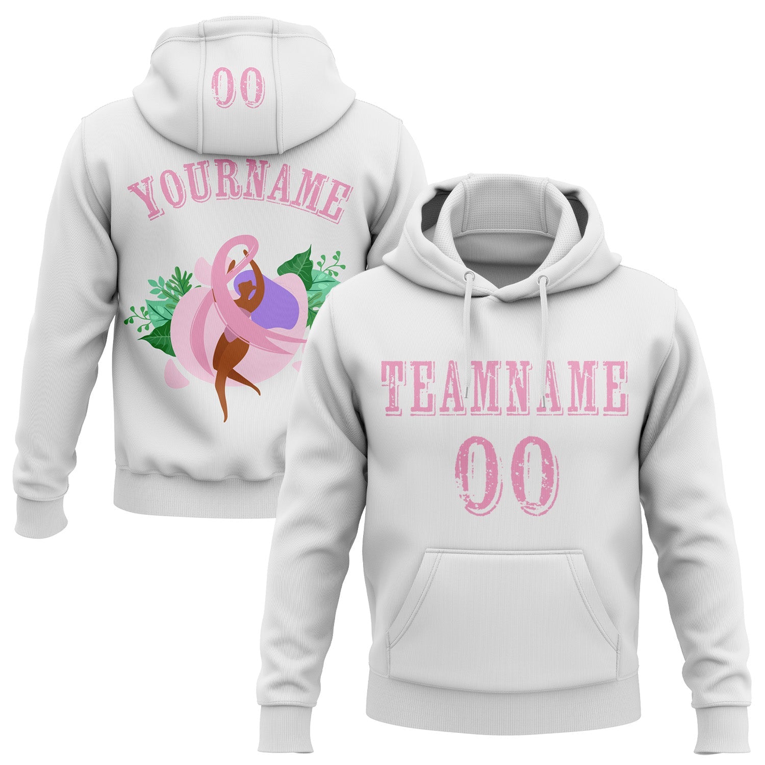Custom White Light Pink 3D Pink Ribbon Breast Cancer Awareness Women Health Care Support Sports Pullover Sweatshirt Hoodie