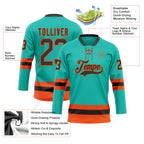 Custom Aqua Black-Orange Hockey Lace Neck Jersey