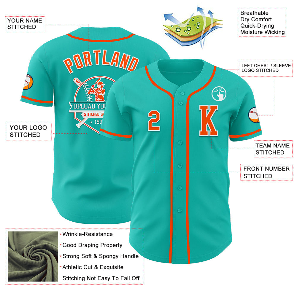 Custom Aqua Orange-White Authentic Baseball Jersey