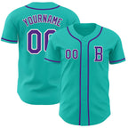 Custom Aqua Purple-White Authentic Baseball Jersey
