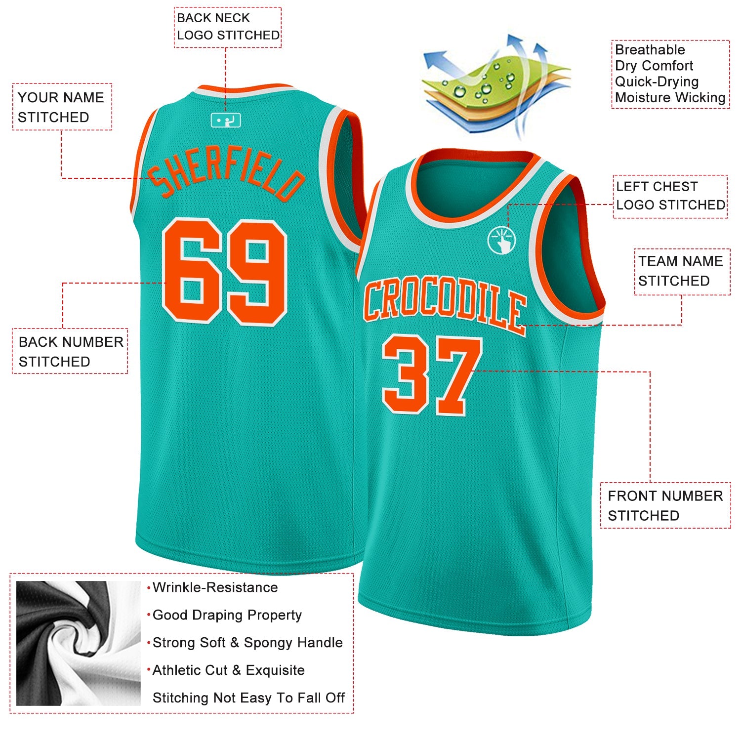 Custom Aqua Orange-White Authentic Basketball Jersey