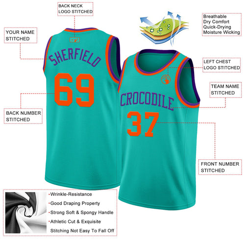 Custom Aqua Orange-Purple Authentic Basketball Jersey