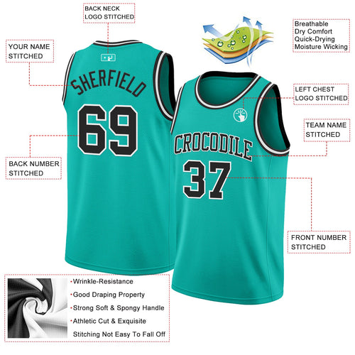Custom Aqua Black-White Authentic Basketball Jersey