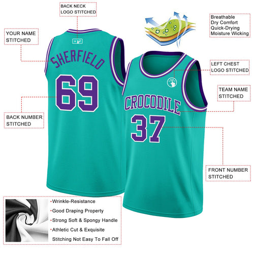 Custom Aqua Purple-White Authentic Basketball Jersey