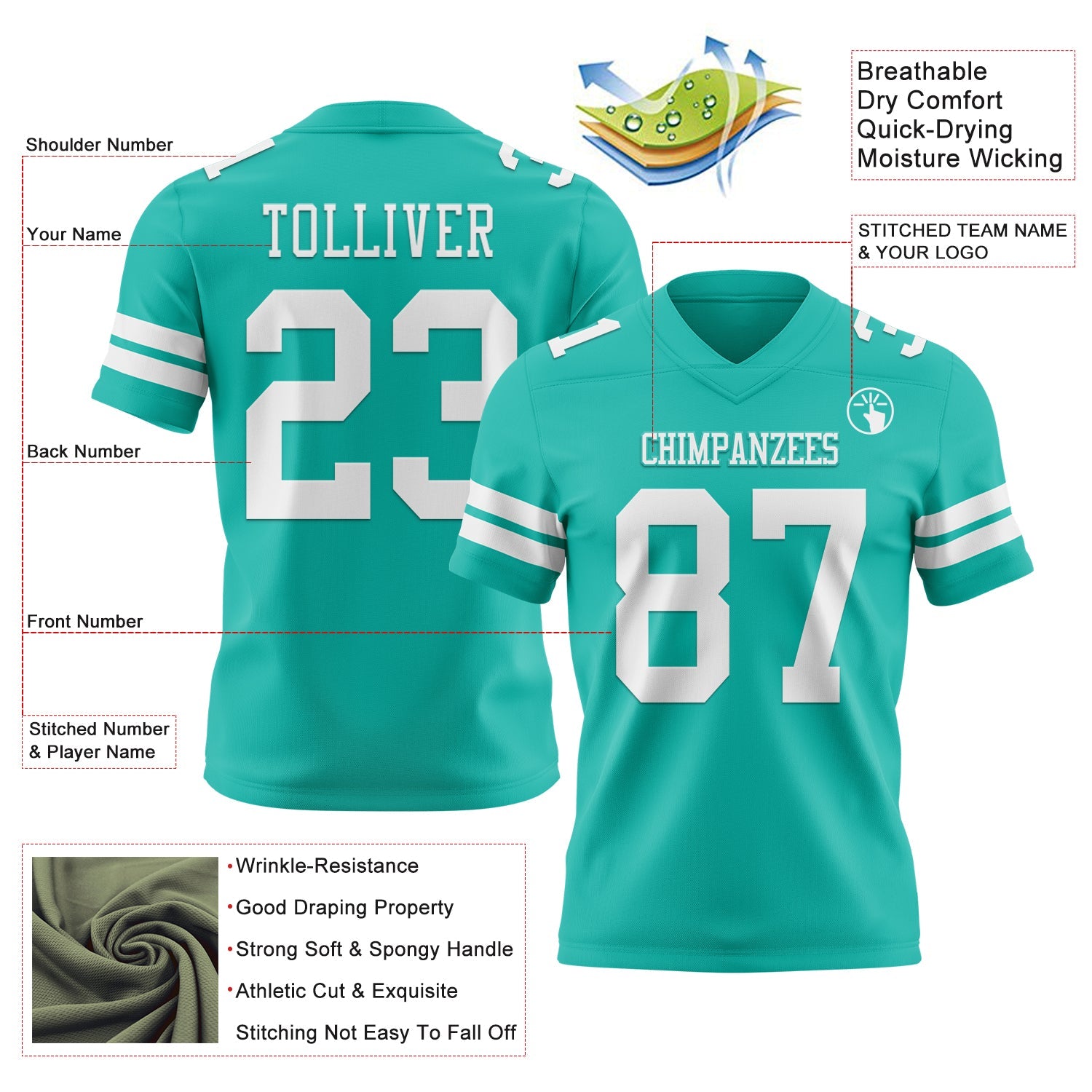 Custom Aqua White Authentic Football Jersey