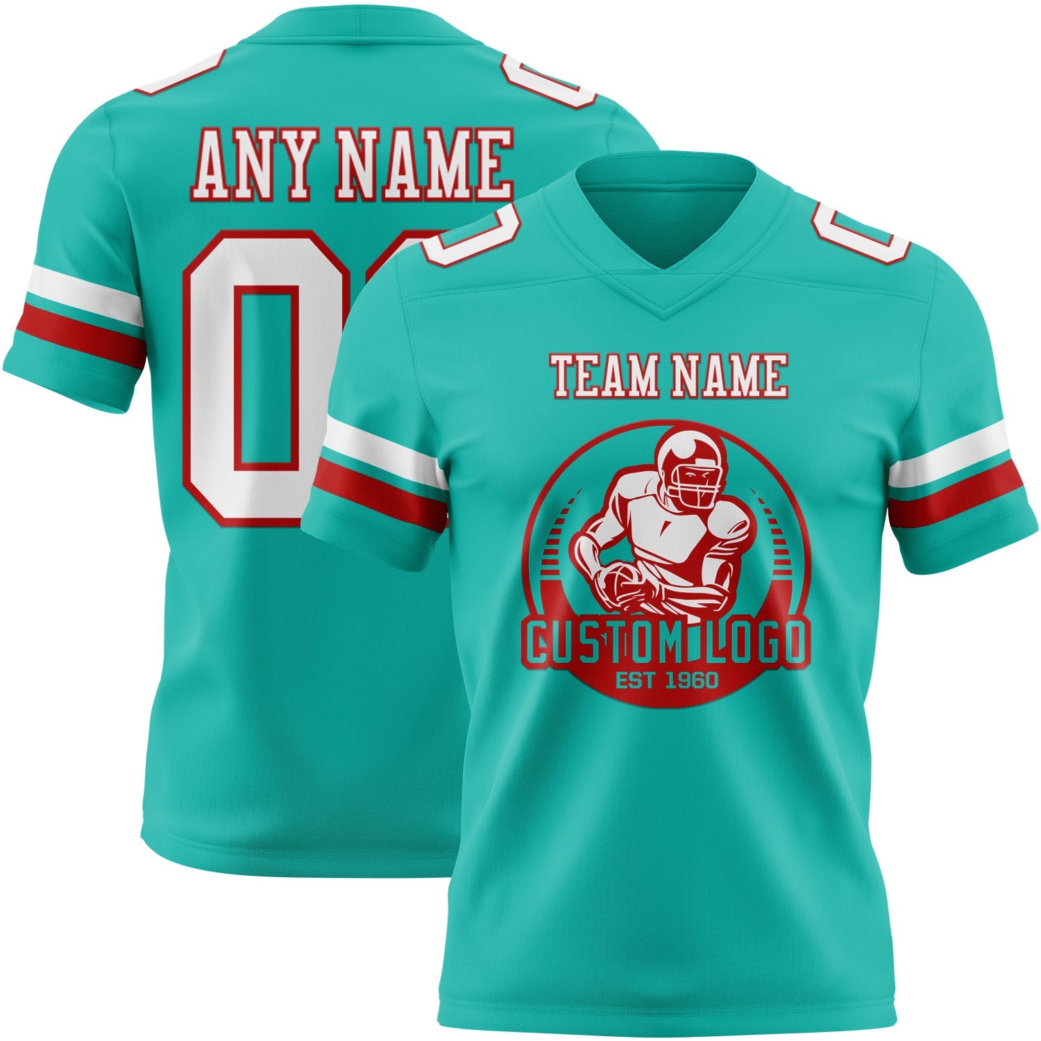 Custom Aqua White-Red Authentic Football Jersey