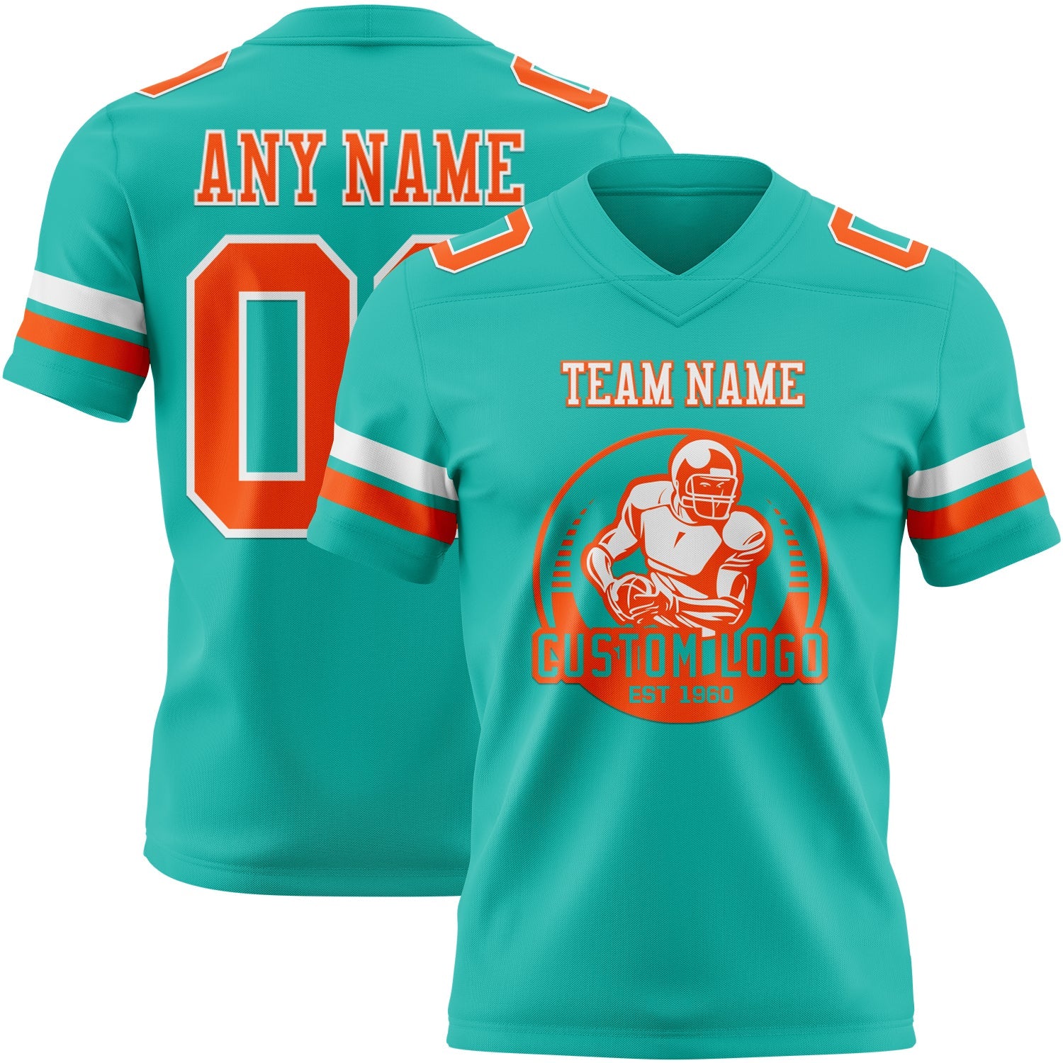 Custom Aqua Orange-White Authentic Football Jersey
