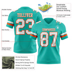 Custom Aqua White-Orange Authentic Football Jersey