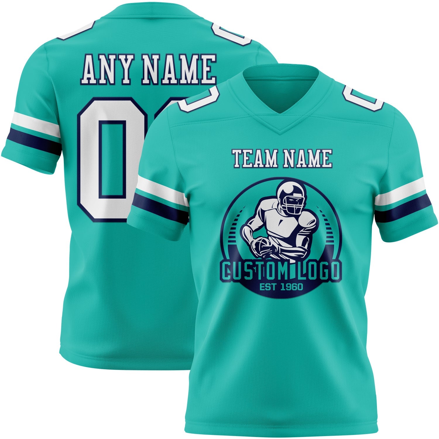 Custom Aqua White-Navy Authentic Football Jersey