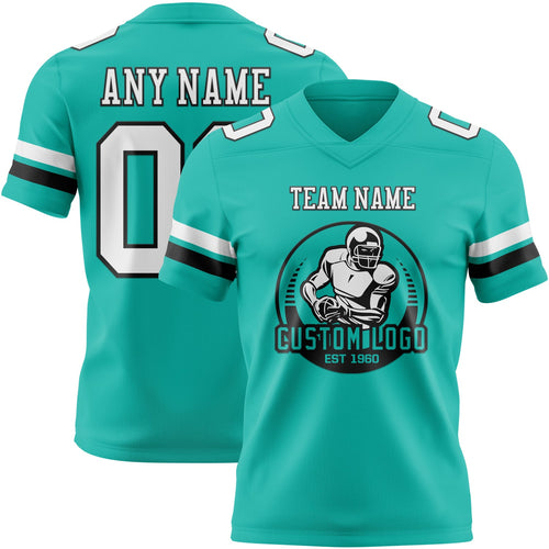 Custom Aqua White-Black Authentic Football Jersey