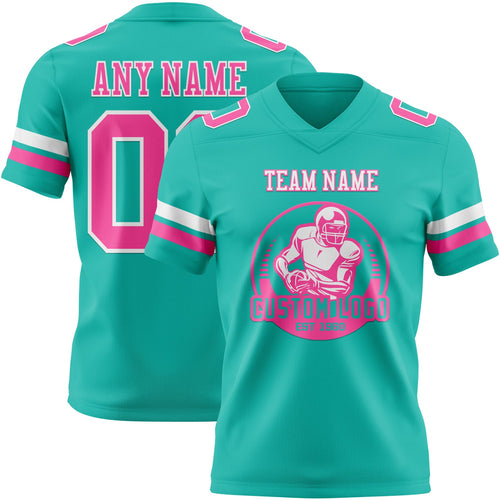 Custom Aqua Pink-White Authentic Football Jersey