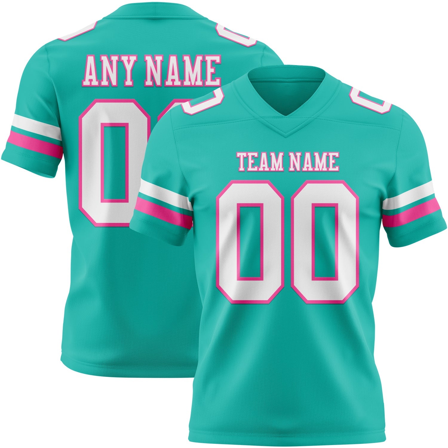 Custom Aqua White-Pink Authentic Football Jersey