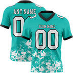Custom Aqua White-Black 3D Pattern Splash Authentic Football Jersey