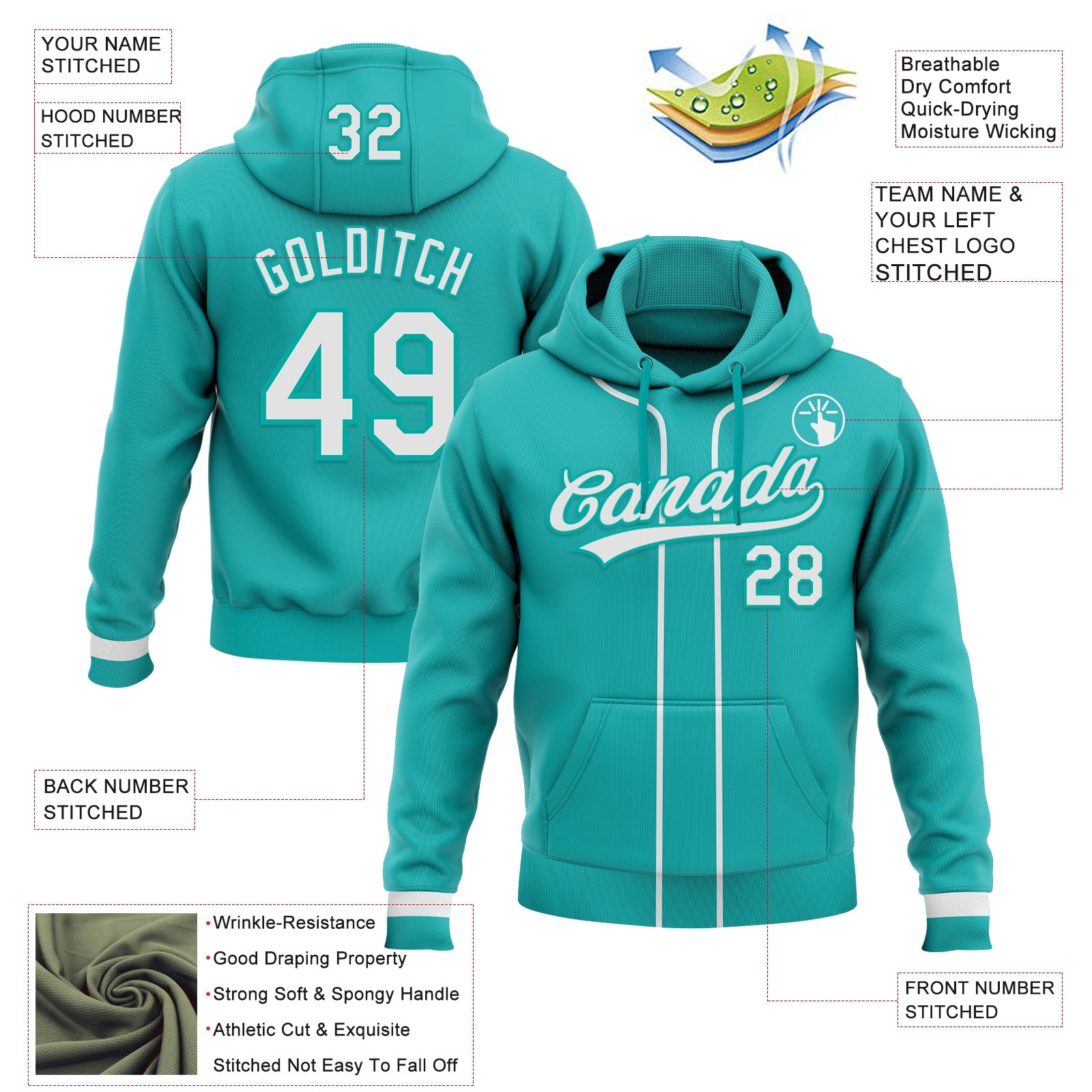 Custom Stitched Aqua White-Aqua Baseball Pullover Sweatshirt Hoodie