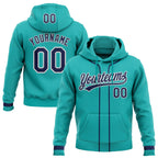 Custom Stitched Aqua Navy-White Baseball Pullover Sweatshirt Hoodie