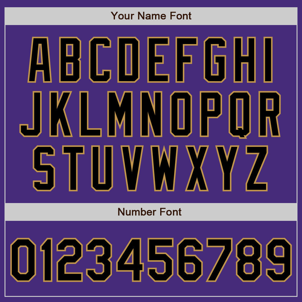 Custom Purple Black-Old Gold 3 Colors Arm Shapes Authentic Baseball Jersey
