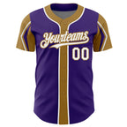 Custom Purple White-Light Blue 3 Colors Arm Shapes Authentic Baseball Jersey (Copy)